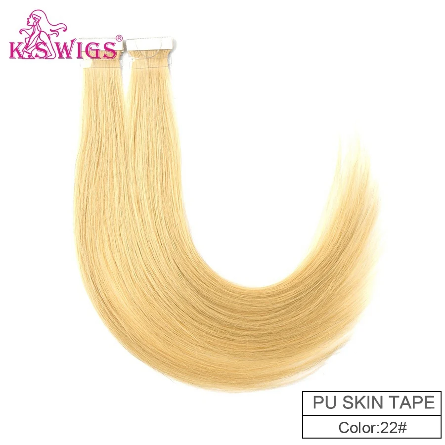 #22 K.S парики прямые Remy Hand tiked Tape искусственная кожа утка человеческие волосы для наращивания салон образцы 10 шт. для тестирования 16 ''20'' 24'' - Цвет: #22