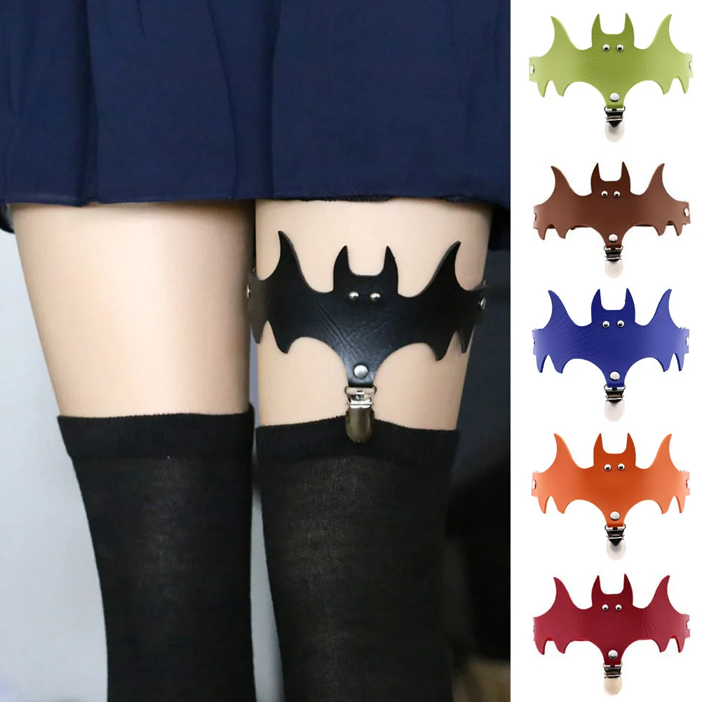 

Women Bat Wings PU Leather Choker Garter Belt Leg Ring Clip Halloween Decor Accessories H9