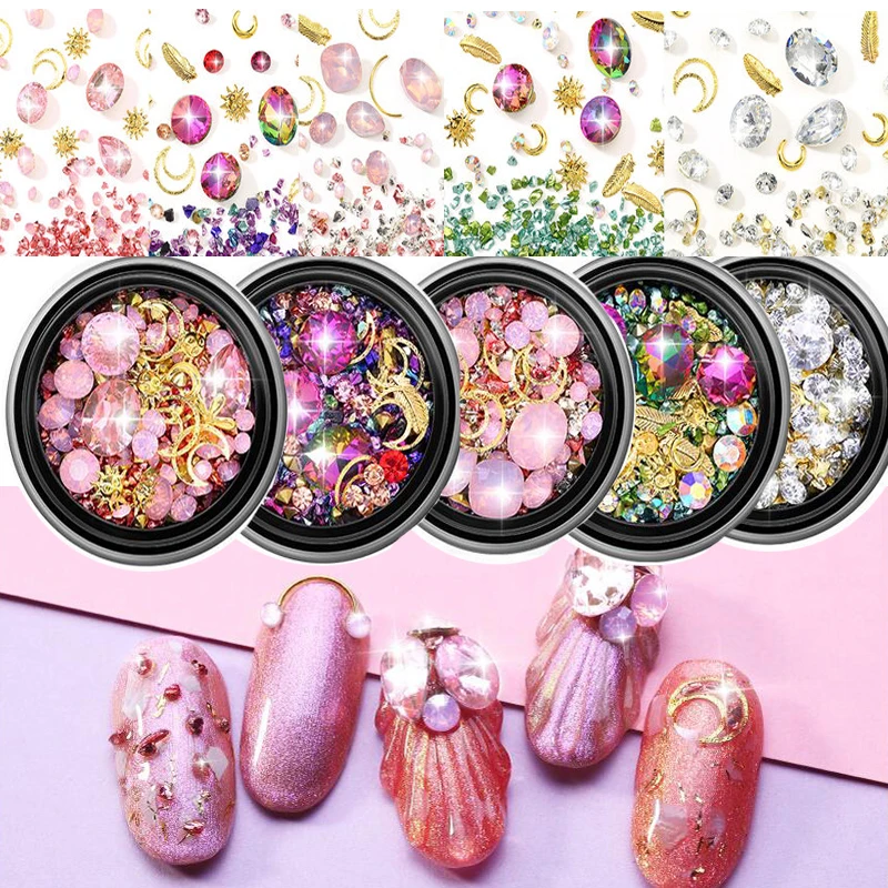

1Box Nail Rhinestones For 3D Mix Shape Stones Gems For Nail Accessories Diamonds Stones For Manicure