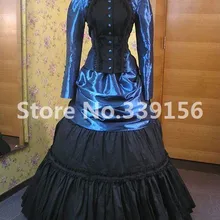 Civil War Victorian Edwardian Downton Abbey Titanic Bustle azul y negro vestido de época de montar costumbre traje de Teatro de escenario