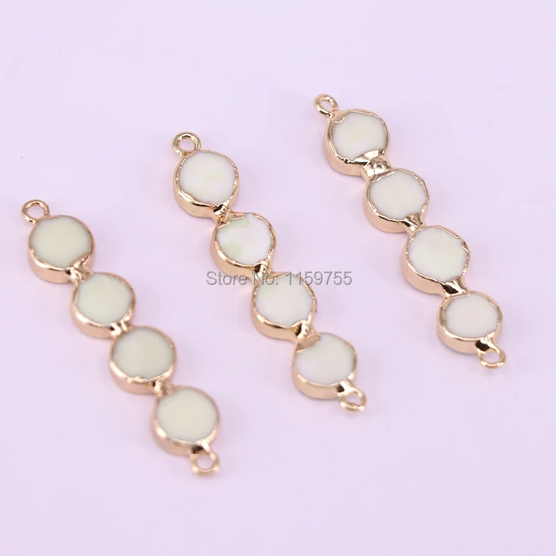 6Pcs Natural Stone Connector,Round Shape Quartz Gem stones Connector