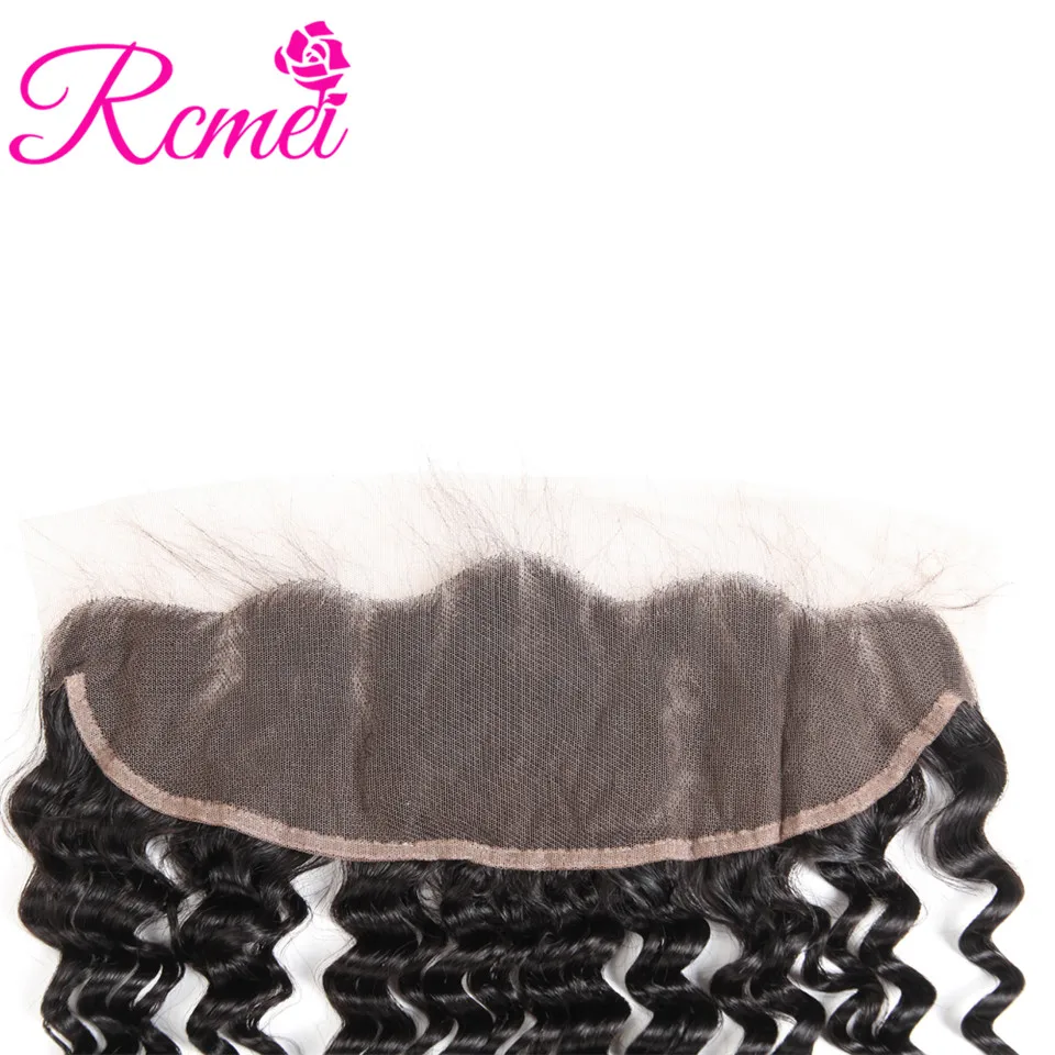 Rcmei Brazilian Deep Wave Lace Frontal Closure Natural Black 13*4 Ear To Ear Lace Front Free Part Remy Hair Closure