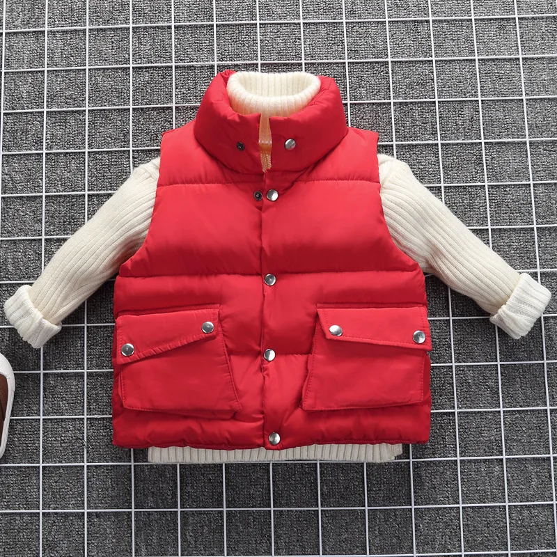 Spring/Autumn/Winter Children Waistcoat Boys Girls Stand Collar Solid Cotton Padded Coat Warm Sleeveless Vest Jacket BC287