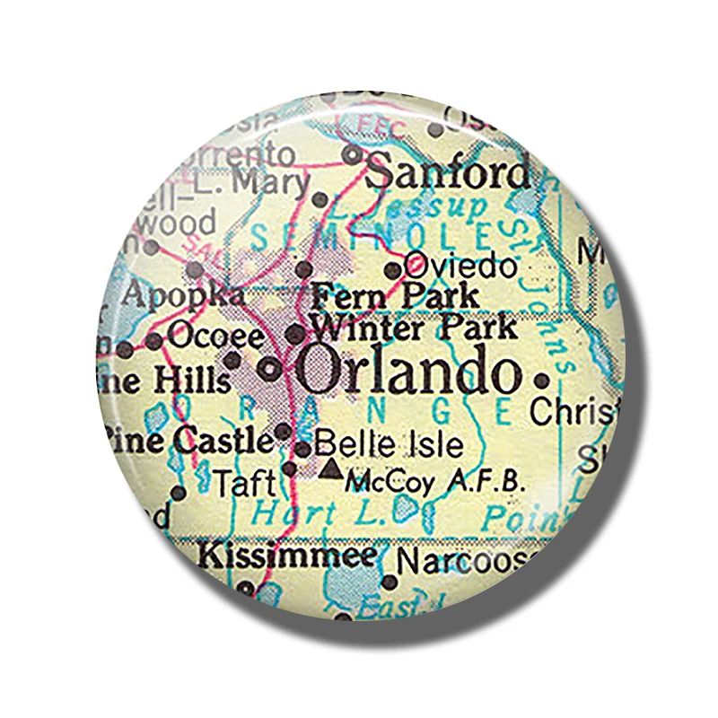 

Orlando Florida Map 30 MM Fridge Magnet Sanford Travel Map Glass Dome Magnetic Refrigerator Stickers Note Holder Home Decoration