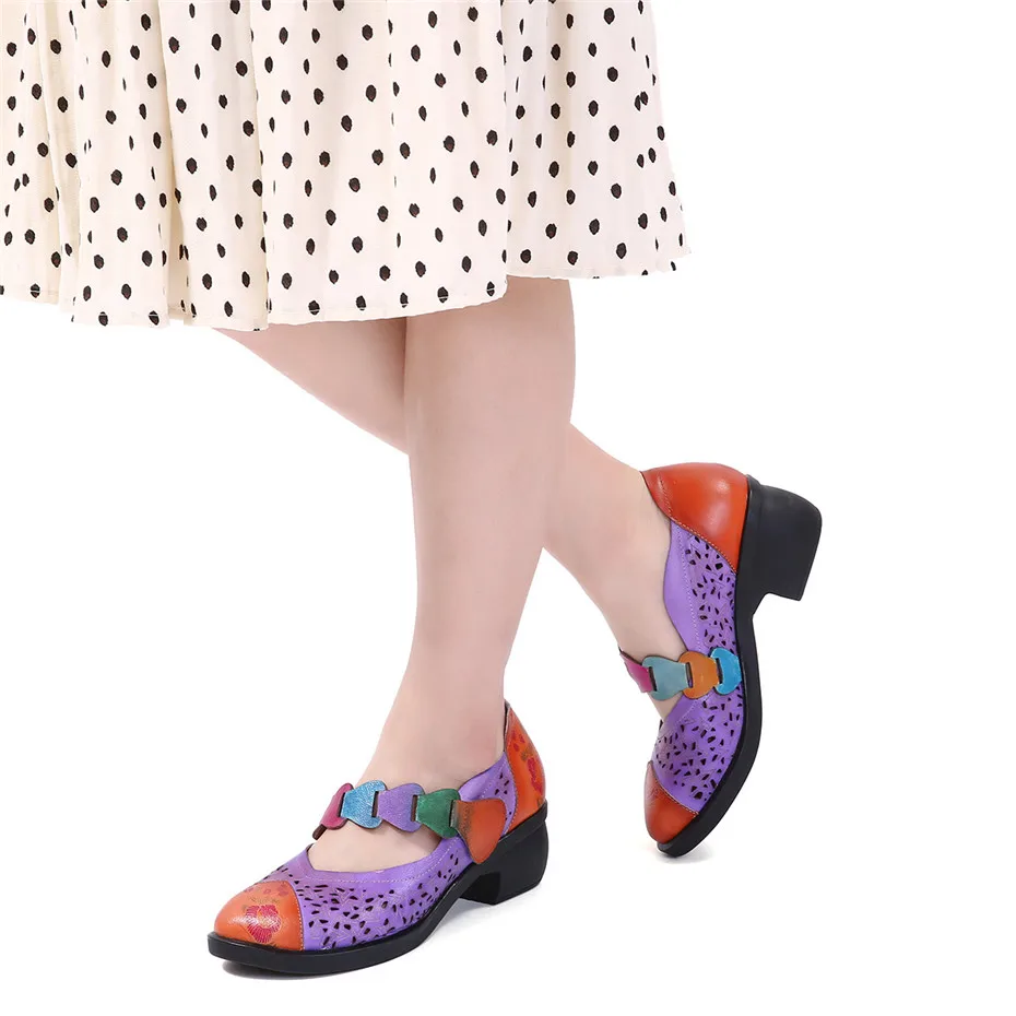 Retro Handmade Pumps Women Shoes 2019 Summer Genuine Leather Lady Shoes Mixed Colors Mid Heel Mary Jane Shoes Woman Plus Size 42 (10)