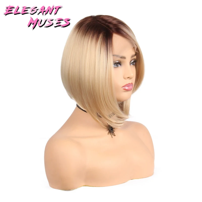 ELEGANT MUSES Short Bob Straight Synthetic Pruike Lace Front Wig Glueless High Temperature Heat Resistant Fiber Hair Women Wigs. ELEGANT MUSES Short Bob Straight Synthetic Pruike Lace Front Wig Glueless High Temperature Heat Resistant Fiber Hair Women Wigs.