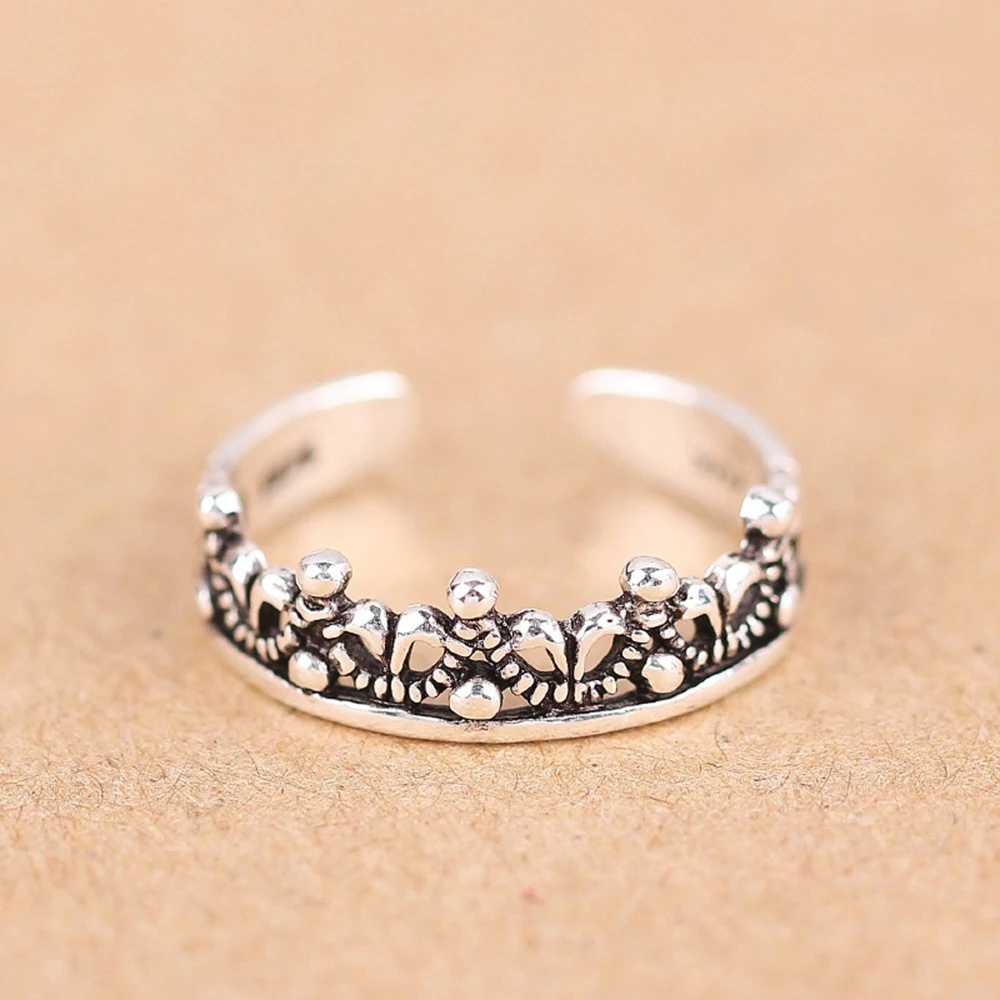 Authentic 925 Sterling Silver Ring Fashion Retro National Wind Crown