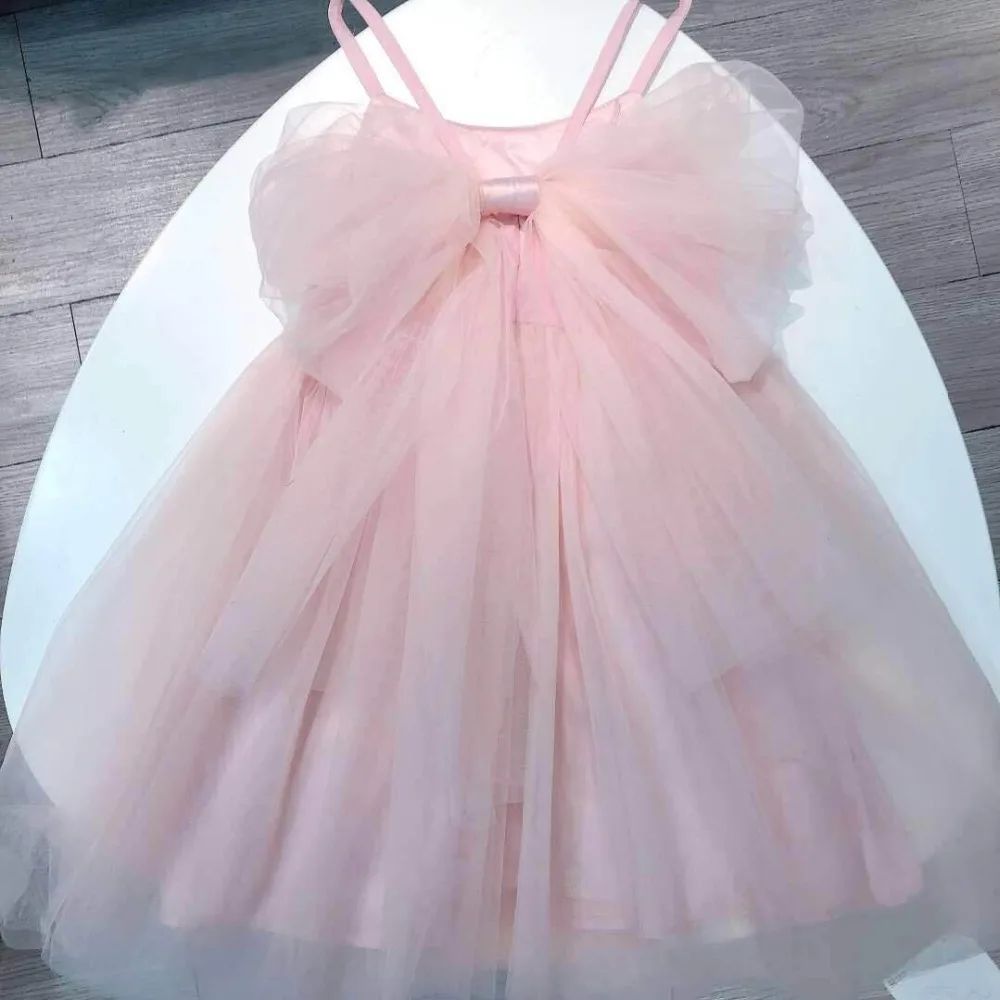 

new Summer Baby Girls Princess Party Dress Super Big Bowknots Voile Pink Ball Gown Kids Wedding Tutu Straps Dresses Girl Costume