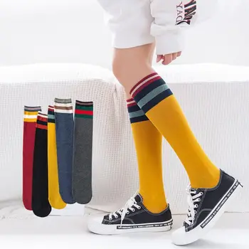 

PEONFLY Knee High Socks High Quality Happy Socks Women Long Cotton Women Multi Color Striped Stockings Fashion Cotton Sock
