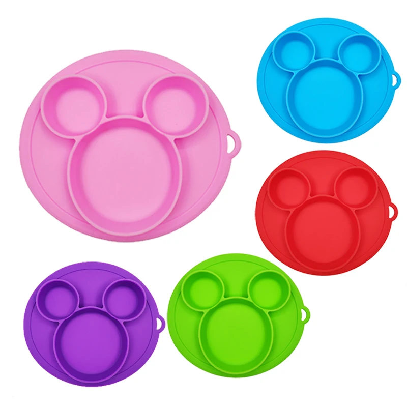 Baby Safe Silicone Dining Plate Solid Cute Cartoon Children Dishes Suction Toddle Training Tableware Kids Feeding Bowls