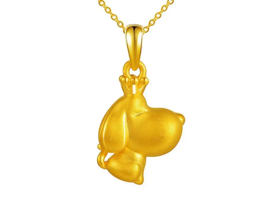 

New Pure 24K Yellow Gold Pendant 3D Lucky Chinese Zodiac Crown Dog Pendant 2.36