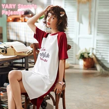 Женская пижама, платье, летняя ночная рубашка из чистого хлопка, женские плавки, красивые с коротким рукавом, пижама, женское платье с рисунком для девочек