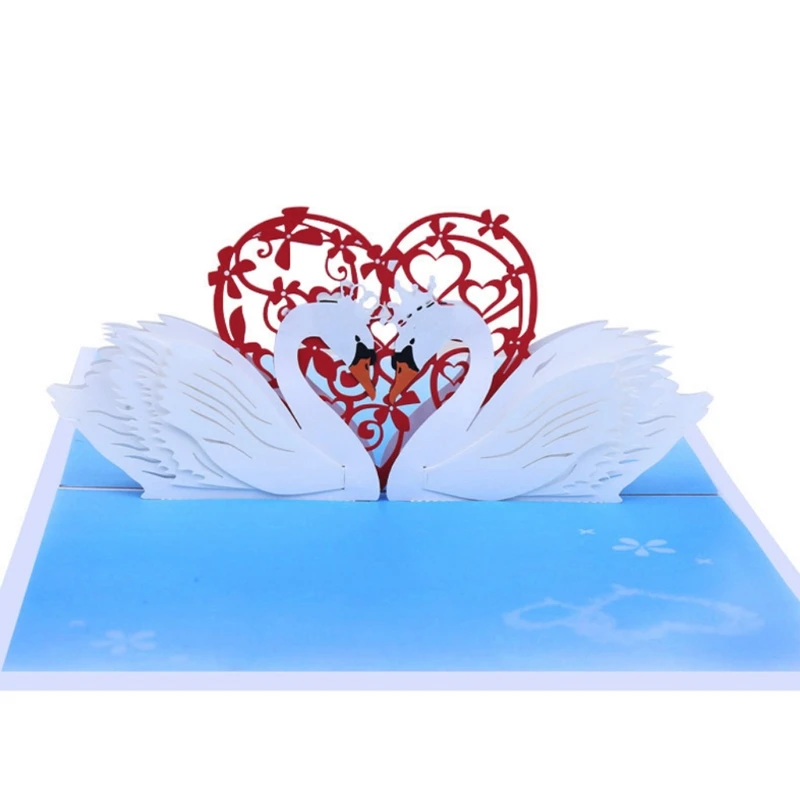  3D Pop Up Swan Greeting Cards Birthday Wedding Valentine Anniversary Invitations - 32918447773