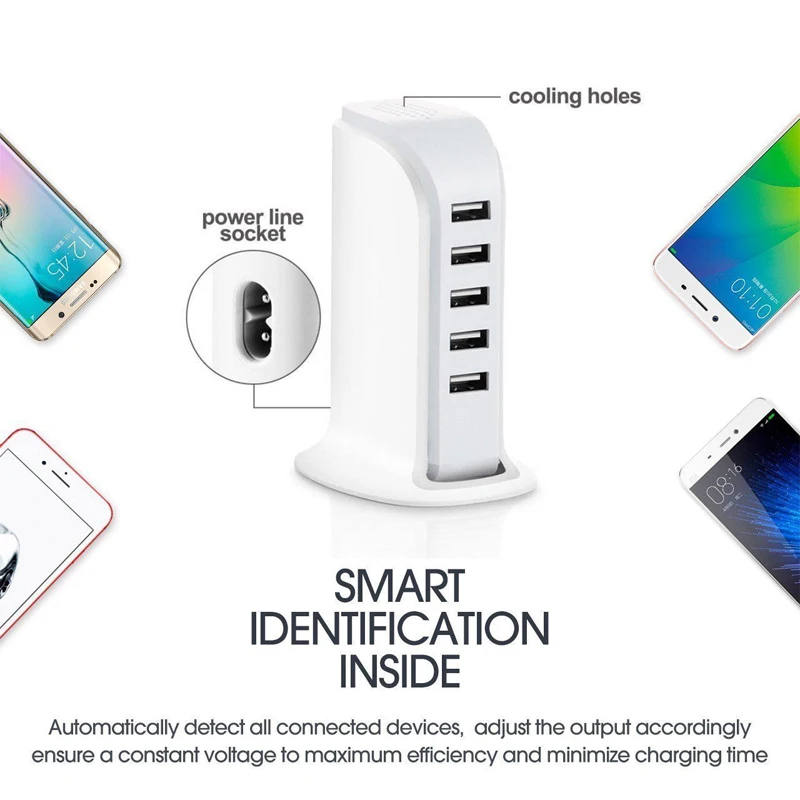 Мульти 5 USB Порт настольный быстрое зарядное устройство башня зарядная станция адаптер питания 30 Вт