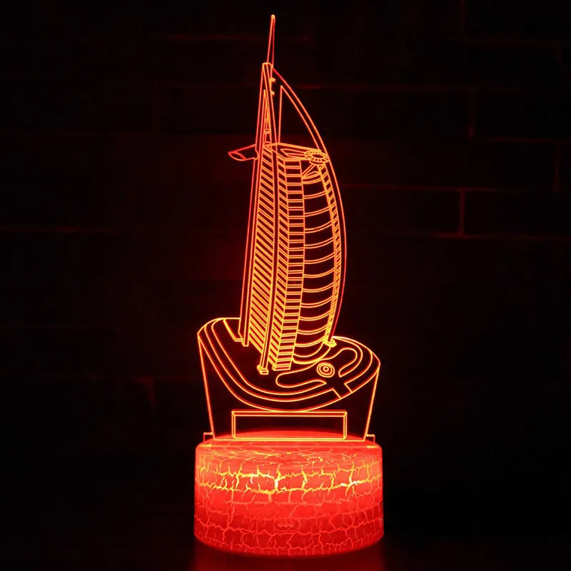 Парусная тема отеля 3D светодиодный лампа светодиодный ночник 7 цветов Изменение сенсорного настроения лампа Рождественский подарок