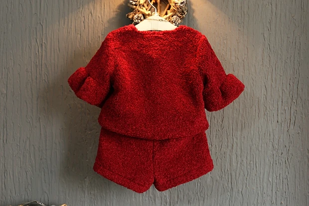 Г. Осенне-зимний комплект одежды для детей, для маленьких девочек, бархатный УТЕПЛЕННЫЙ ТОП с расклешенными рукавами+ шорты, комплект-двойка детская одежда X469