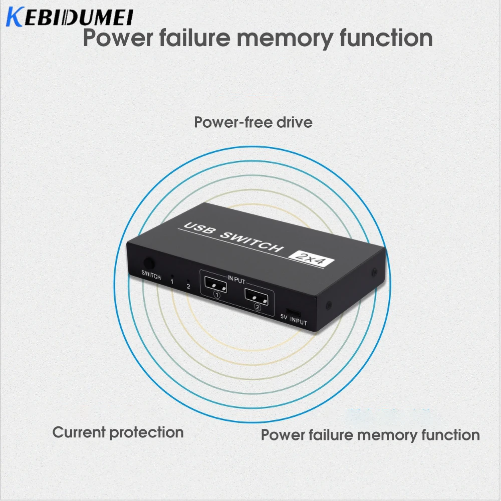 

KEBIDUMEI USB 2.0 4 Ports Sharing KVM Switcher Selector Adapter Box Hub 2 IN 4 OUT for PC Scanner