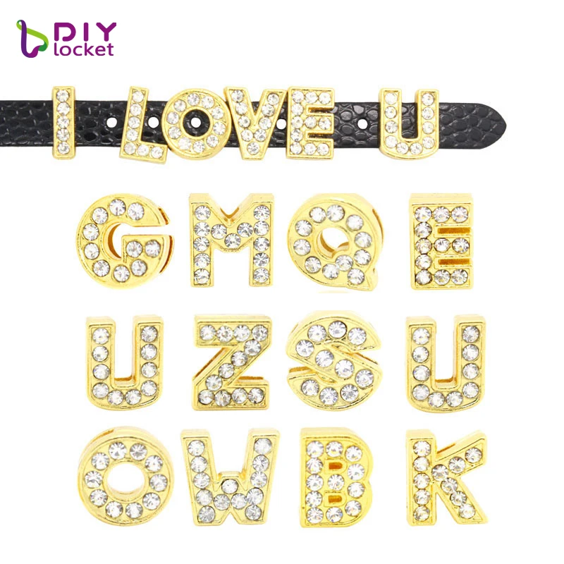 

diylocket 8MM Gold Slide Letters A-Z Can Choose Each Letters 20 pieces DIY Wristband & Bracelet rhinestone letters LSSL07*20