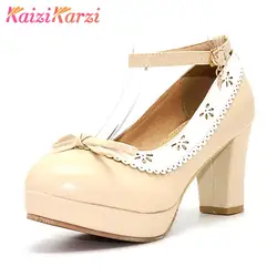 KaiziKarzi/женские туфли на высоком каблуке, туфли на платформе с квадратным каблуком и пряжкой, женские свадебные туфли-лодочки, обувь на