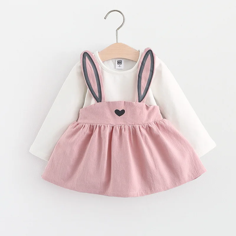 Baby Girl Dress Autumn Cotton Long Sleeve Lovely Stitching Rabbit Ears Dresses