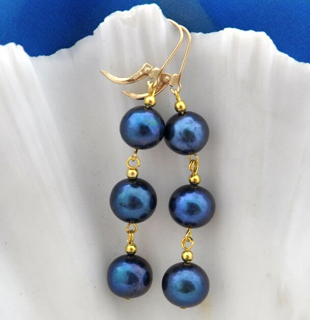 

hot sell new - free shipping 12842 black fresh water round pearl dangle earring