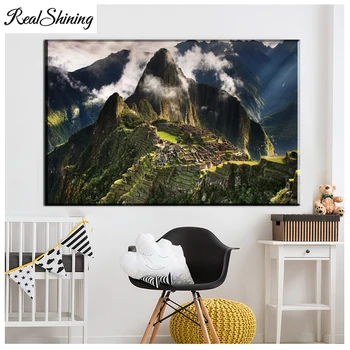 

Machu Picchu Peru Mountains Clouds diamond painting pictures with rhinestones full square Round Drill Diamond mosaic art FS6425