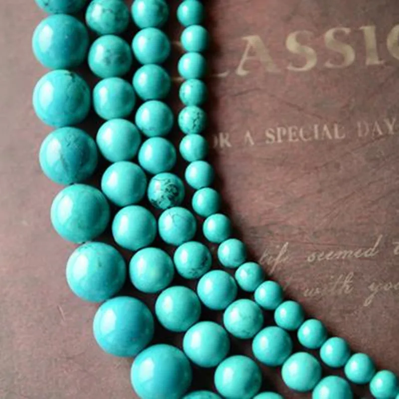 

Natural Stone Blue Turquoises Round Loose Beads strand 4mm 6mm 8mm 10mm 12 MM Pick Size For Jewelry Making