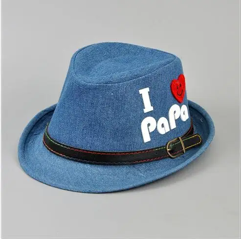 Коллекция года, новая летняя детская Солнцезащитная шляпка для мальчиков ковбойская шляпа I Love PaPa Hat Caps Хлопок Девушки летнее солнце шляпу Демисезонный шапки - Цвет: middle blue hat