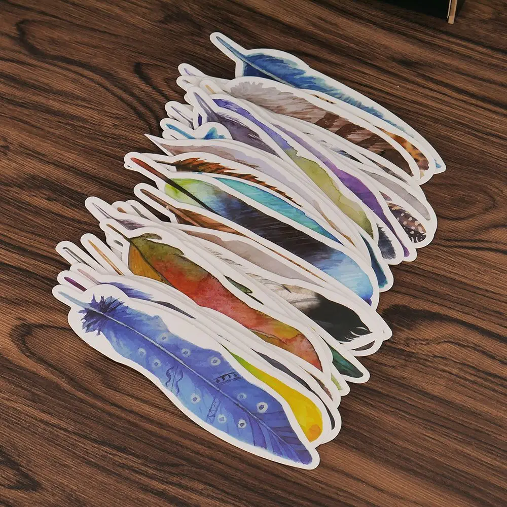 

30Pcs/Box Feather Bookmark Marker Paper Cartoon Bookmark Student Gift Stationery Film Bookmark Office School Supplies