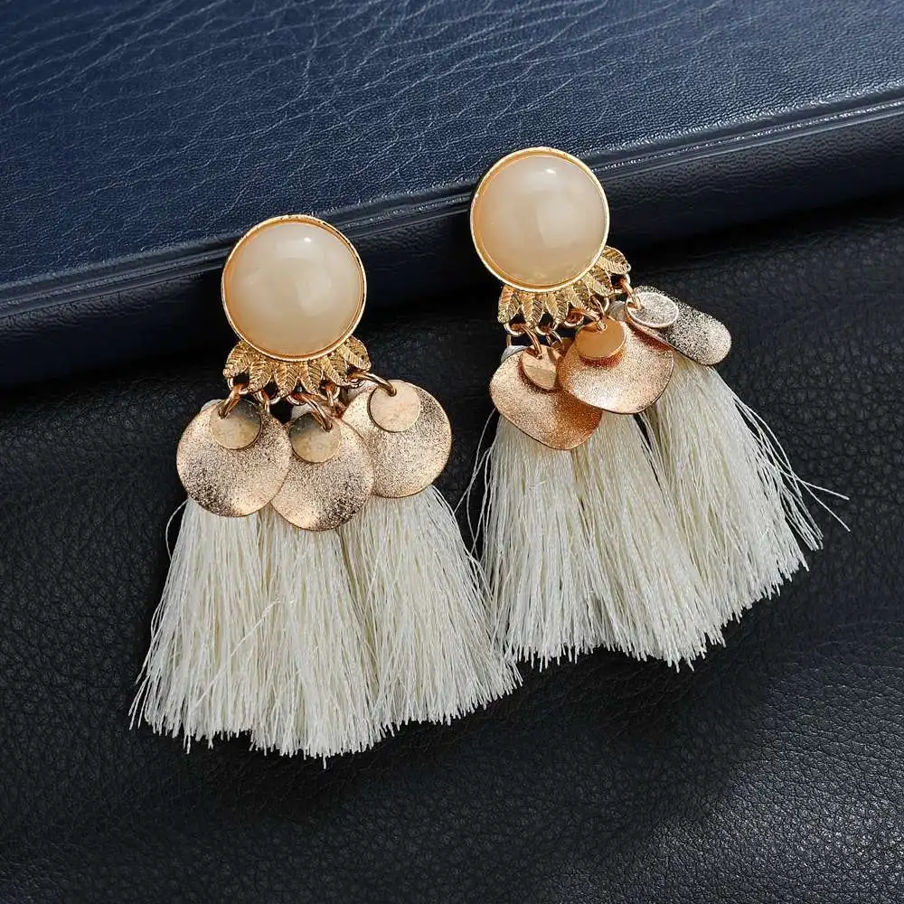 

Hot Sale Boho Ethnic White Red Brown Black Woven Tassel Earrings Women Female Jewelry Gift Dropshipping