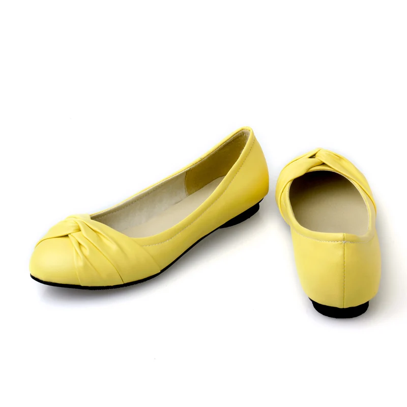 Большие размеры 47 с бантиком-бабочкой, Женские туфли-лодочки розового цвета из искусственной кожи круглый носок женские туфли на низком квадратном задники, обувь на толстой резине Повседневное женские Балетки без застежки, Мокасины Дамская обувь - Цвет: Yellow