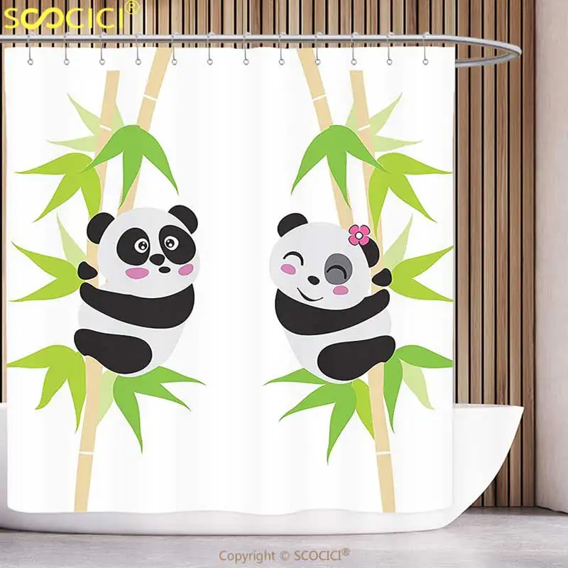 Fun Shower Curtain Animal Decor Collection Panda Couple In Love On