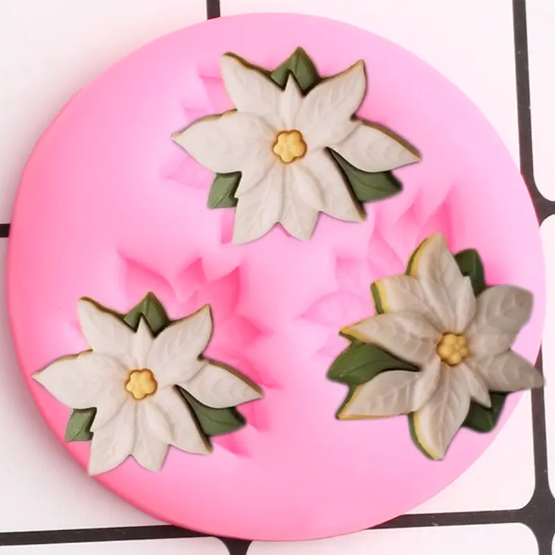 

Poinsettia Flower Silicone Molds Cupcake Topper Fondant Mold DIY Christmas Cake Decorating Tools Candy Chocolate Gumpaste Moulds