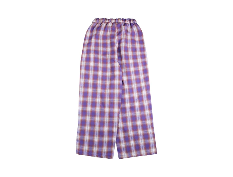 Фиолетовые клетчатые брюки с завязками, брюки с высокой талией, эластичные свободные укороченные женские повседневные брюки-Капри с мультяшной вышивкой