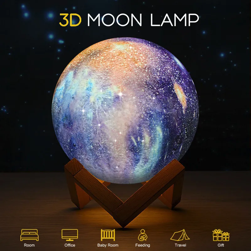 3D лампа в форме планеты Небо звездное ночное освещение луна лампа 3 цвета яркие изменения сенсорный Usb светодиодный ночник домашний декор USB Перезаряжаемый