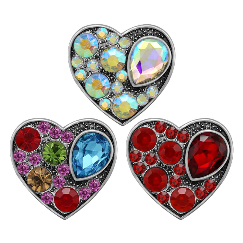 

New Beauty Colorful Rhinestone Heart Crystal 18mm snap buttons fit 18mm snap necklace jewelry wholesale KZ3404 Women Gift