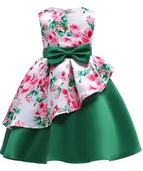 

Girls festival dress Kids Christmas evening clothing pretty girls silk flower fashionable dress white green 3-9Y