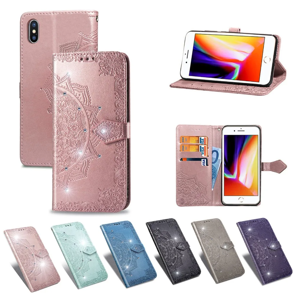 Для iPhone 11 Pro X XS Max XR 8 7 6S Plus блестящий кошелек из искусственной кожи для карт