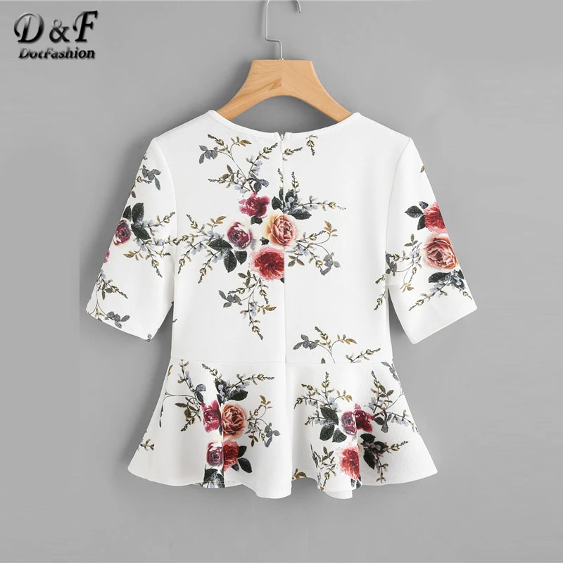 Dotfashion Zipper Back Ruffle Hem Peplum Top 2018 New Round Neck Floral Zipper Women Blouse Multicolor Short Sleeve Blouse Dotfashion Zipper Back Ruffle Hem Peplum Top 2018 New Round Neck Floral Zipper Women Blouse Multicolor Short Sleeve Blouse