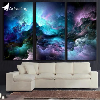 

ArtSailing 3 piece canvas art abstract purple cloud psychedelic nebula space large canvas wall art Free shipping/NY-5746