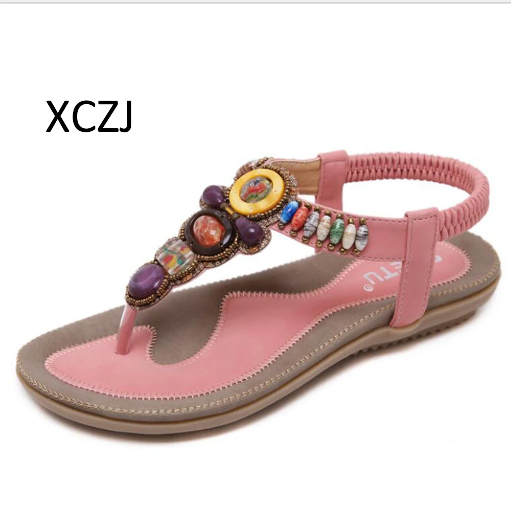 

Modern 2018 Fashion Women Sandals Bohemian Flat Beaded Large Size Sandals Sandals Word Sandals Holiday