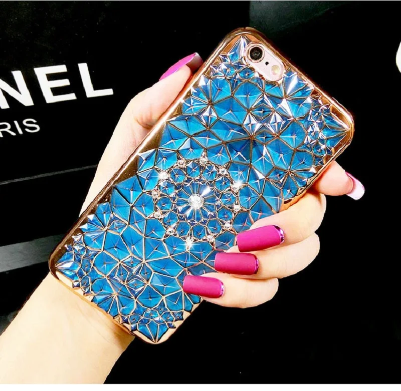 New Luxury 3D Electroplating Flowers Rhinestone Bling Soft TPU Phone 