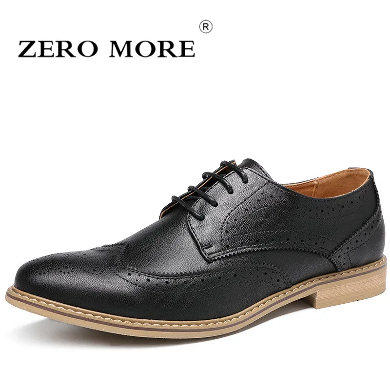 

ZERO MORE Mens Shoes Casual Hot Sale Dress Brogues Breathable Designer Shoes For Men Lace Up Black Luxury Brand Office Yellow
