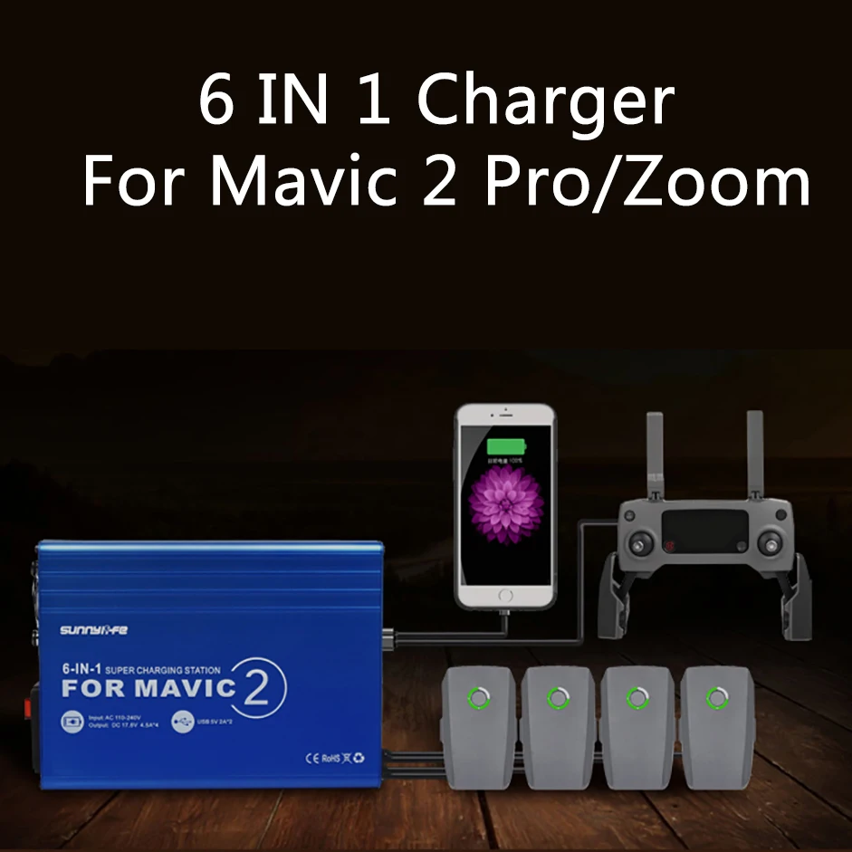 

6-in-1 DJI Mavic 2 Charger Hub Battery Parallel Charging Hub Mavic 2 Pro/Zoom Fast Charger USB Controller Charger Accessories