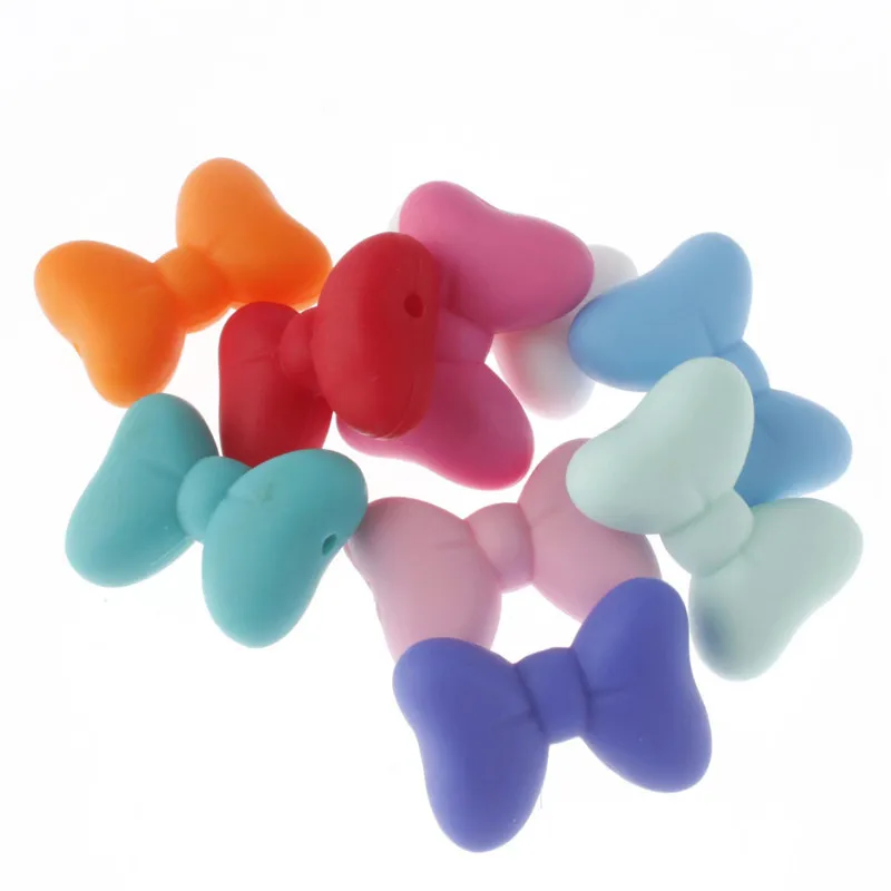 20 قطعة Bowknot سيليكون التسنين فضفاض الخرز الآمن الغذاء الصف سيليكون الخرز القلائد السيليكون حلقات التسنين الطفل الأسنان الرعاية