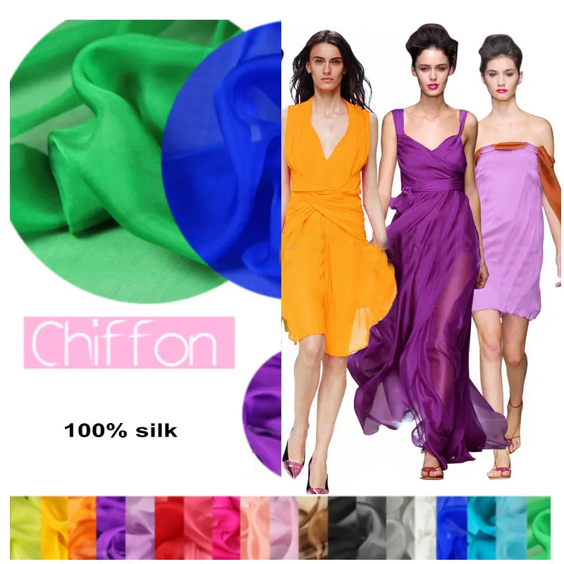 

24 Color Pure Silk Chiffon Fabric Use silk dress Silk Scarf DIY ESASILK