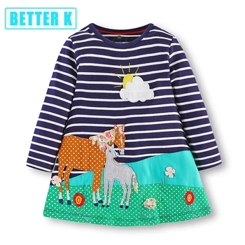 

100% Cotton Cartoon Printed Children Dress Kids Long Sleeve Dress For Girls Infant Costumes Fashion Brand Spring Girls Clothes