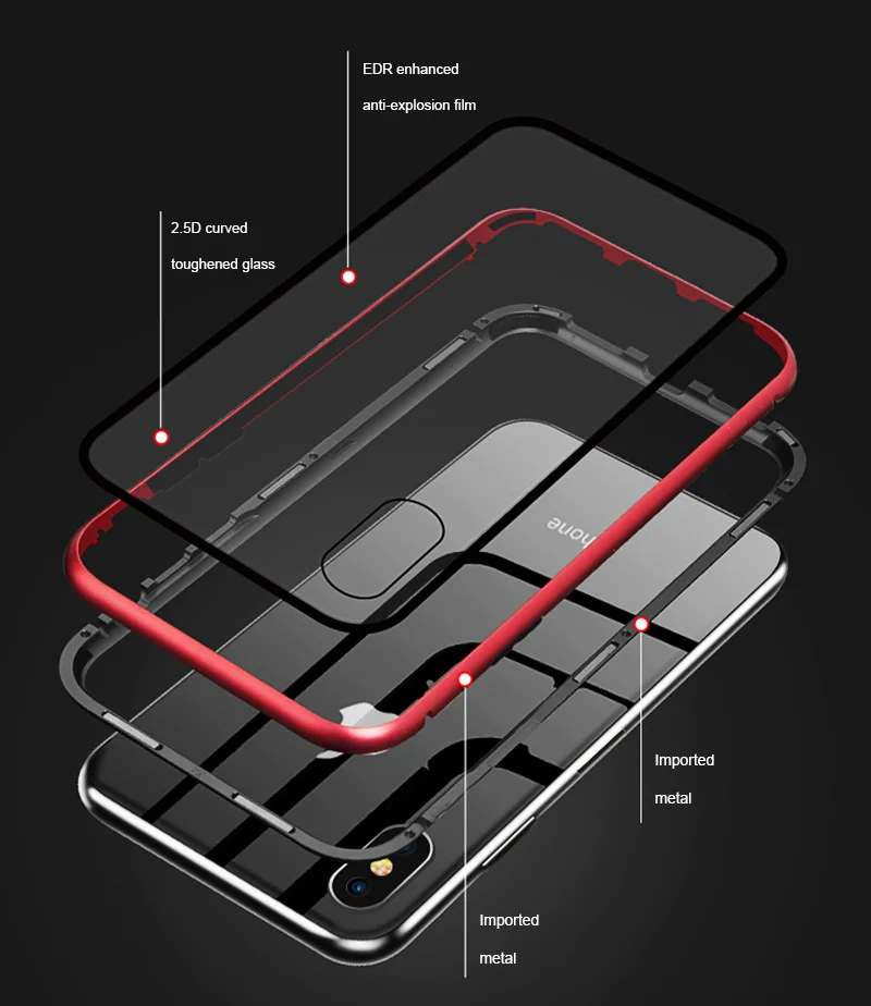 Популярный металлический магнитный чехол для iPhone XR XS MAX X 8 Plus 7 10, чехол из закаленного стекла с магнитом для iPhone 7, 6, 6 s Plus, чехол