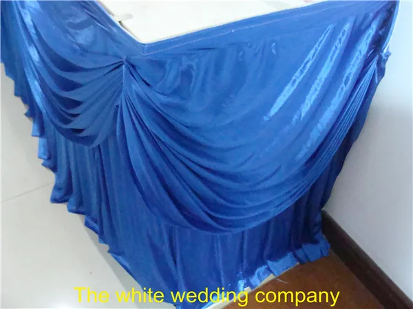 

5pcs 14ft Royal Blue Ice Silk Table Skirt With Swag For Wedding Party Banquet Free Shipping