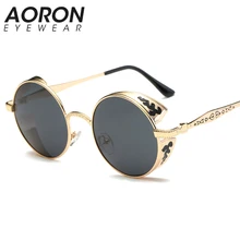AORON Men Polarized Gothic Steampunk Sunglasses Coating Women Mirror Round black Sun glasses Retro font b